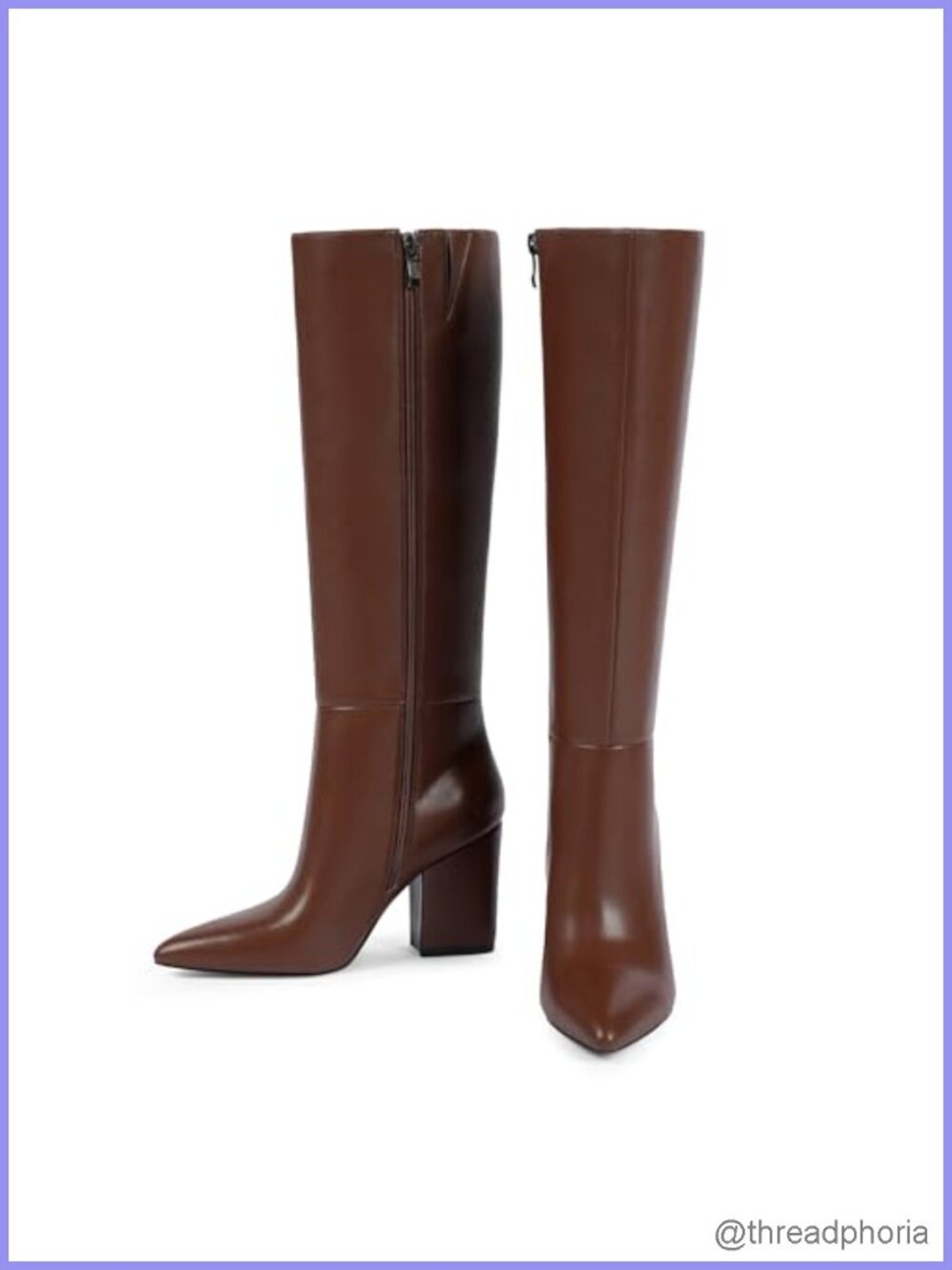 Knee High Boots Women Chunky Heel Pointed Toe Side Zipper PU Leather Fall Boots